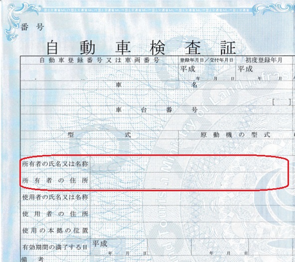 自動車検査証(車検証)の所有者記入欄